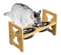 - Cuenco para Perros (Altura Regulable, Soporte Doble Inclinado de Madera Antideslizante para Comida y Agua