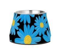 Cuenco para perros con diseño de margaritas azules fluorescentes, de acero inoxidable elevado, para gatos, para amar a las mascotas, bigotes, fatiga, alimentador lento para perros