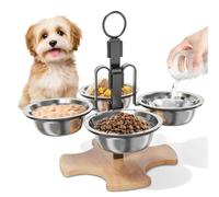 Cuenco para perros elevado con soporte, cuenco para gatos elevado, altura ajustable, cuencos para gatos con 4 cuencos de acero inoxidable de 14 cm de diámetro, base antideslizante, cuencos elevados