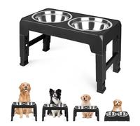 Cuenco para perros elevados de 3 alturas ajustables, cuenco para perros con 2 cuencos de acero inoxidable de 1,5 L, plegable, antideslizante, adecuado para perros pequeños, medianos y grandes (Negro)
