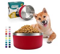 Cuenco para Perros para Comida y Agua, Cuenco de Acero Inoxidable de 1,2 l, Antideslizante, Aislamiento de Doble Pared con Parte Inferior de Goma para Perros/Gatos Mediano/Grande(40oz/5 Tazas, Rojo)
