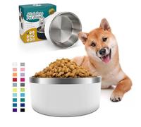 Cuenco para perros para comida y agua, cuenco de acero inoxidable de 1,2 l, antideslizante, aislamiento de doble pared con parte inferior de goma para perros/gatos mediano/grande(40oz/5 tazas, blanco)