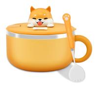 Cuenco para ramen de 1200 ml con asa y tapa, cuenco de acero inoxidable 304 con tenedor, resistente al calor, fideos instantáneos, a prueba de polvo, fideos ramen, tazón portátil para cocina,