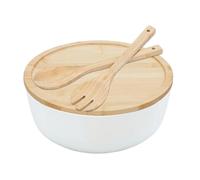Cuenco para servir ensalada genérico | Tazones de servicio grandes con tapas - utensilios de cocina de madera con cuchara y tenedor para comida, frutas y verduras, mezcla de casa camping barbacoa
