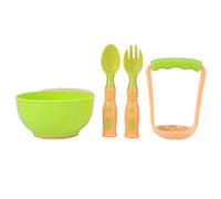 Cuenco para triturar alimentos para bebés, cuenco para triturar alimentos complementario para niños, cuenco alimentador de alimentos para bebés, cucharas, tenedor, juego(Naranja y verde)