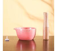 Cuenco Pelador de Hierbas de Cerámica, Triturador de Ajos, Incluye Mortero de Madera y Cepillo, Orificios de Varios Tamaños, Separación de Hojas y Tallos Sin Esfuerzo(Pink)