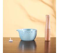 Cuenco Pelador de Hierbas de Cerámica, Triturador de Ajos, Incluye Mortero de Madera y Cepillo, Orificios de Varios Tamaños, Separación de Hojas y Tallos Sin Esfuerzo(Blue)