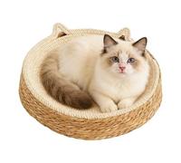 Cuenco Rascador para Gato - de Mimbre Transpirable Tejido a Mano,Cama de Gato con diseño de Orejas de Gatito y Cuerda de algodón - para Juego, Ejercicio, Actividad, Cuidado de Uñas,