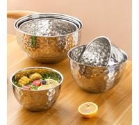 Cuenco redondo de acero inoxidable con textura martillada para uso doméstico, para lavar verduras, batir huevos y preparar ensaladas (plata, 6 piezas)