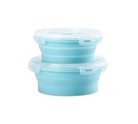 Cuenco redondo plegable con tapas, recipientes de silicona para almacenamiento de alimentos, apto para microondas y congelador, ahorro de espacio para armario de cocina y mochila de camping (azul)