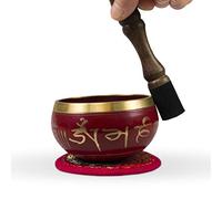 Cuenco tibetano aprox. 350 g, incluye cojín y mazo para meditación, yoga, escuela, guardería, hierro de fantasía, color rojo