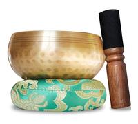 Cuenco Tibetano Artesanal + E-Book - Hecho a Mano en Nepal - Cojín, Mazo de Madera, Caja Lokta - Meditación - Relajación - Curación - Satisfacción o Reembolso Oro
