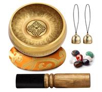 Cuenco tibetano - Cuenco tibetano - Juego de cuencos tibetanos con piedra de yoga de 7 colores, 2 campanas, cuencos tibetanos para relajación y meditación