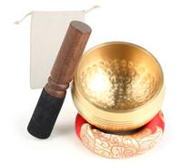 Cuenco Tibetano - Cuencos Tibetanos, 8 cm de Diámetro, con Mazo de Madera, Base y Bolsa de Tela, para Mindfulness, Meditación, Alivio del Estrés, Sanación y Yoga