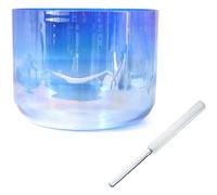 Cuenco tibetano de cristal Alchemy para meditación de yoga y curación de sonido, cuenco de chakra de cuarzo con golpeador acrílico y junta tórica gratis, azul degradado transparente