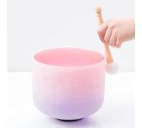 Cuenco tibetano de cristal con nota F arcoíris y chakra del corazón de 8 pulgadas con mazo de goma y junta tórica, cuenco de sonido de cuarzo esmerilado con degradado púrpura y rosa for meditación de