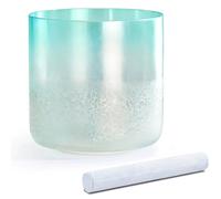 Cuenco tibetano de cristal cósmico de 432 Hz con mazo de gamuza y junta tórica, cuencos de sonido de alquimia cian transparente for yoga, meditación y sanación sonora.(C note,7 inch)