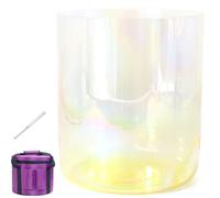 Cuenco Tibetano De Cristal De 7 Pulgadas Y 432 HZ, For Curación Con Sonido, Meditación, Oración, Reducción Del Estrés, Con Golpeador Y Junta Tórica, Estuches De Transporte Resistentes(Yellow,E Note)