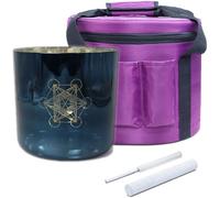 Cuenco tibetano de cristal de alquimia azul índigo con estuche de transporte, mazo de gamuza, percutor de cristal y junta tórica, for la curación sonora y la meditación con equilibrio energético.(432H