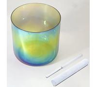 Cuenco tibetano de cristal de alquimia de color verde con mazo de gamuza y junta tórica de cristal, cuenco transparente for chakras, ideal for meditación, yoga y baño de sonido.(440Hz,8 inch D Note)