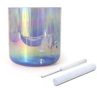 Cuenco tibetano de cristal de alquimia de colores con mazo de gamuza y junta tórica de cristal, cuenco transparente for chakras, ideal for meditación, yoga y baño de sonido.(432Hz,6 inch F Note)