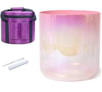 Cuenco tibetano de cristal de alquimia de cuarzo con estuche de transporte y mazos, cuenco de sonido de color rosa for meditación de yoga y baño de sonido(432Hz,6 inch E Note)
