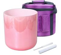 Cuenco tibetano de cristal de alquimia rosa con estuche, mazo de gamuza y junta tórica, for meditación de yoga y baño de sonido.(432Hz,6 inch E Note)