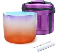 Cuenco tibetano de cristal de colores arcoíris for sanación sonora, equilibrio de chakras, liberación de presión y meditación. Incluye estuche de transporte, mazo de gamuza, golpeador de cristal y jun