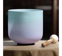 Cuenco tibetano de cristal de cuarzo esmerilado de 8 pulgadas con nota F for chakra del corazón, ideal for baños de sonido de meditación y yoga. Cuenco de sonido de color arcoíris con mazo de goma y j