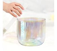 Cuenco tibetano de cristal de cuarzo transparente con mazo y junta tórica, cuenco de sonido de cuarzo esmerilado for meditación de yoga y sanación sonora.(432Hz,6.5"D)