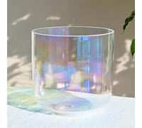 Cuenco tibetano de cristal de luz cósmica con mazo de gamuza y junta tórica. Cuencos de sonido de alquimia for yoga, meditación y sanación sonora.(C note,7 inch)