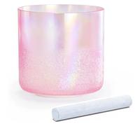 Cuenco tibetano de cristal de luz cósmica de colores de 432 Hz con mazo de gamuza y junta tórica, cuencos de sonido de alquimia rosa transparente for yoga, meditación y sanación sonora.(G note,7 inch)