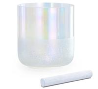 Cuenco tibetano de cristal de luz cósmica de colores de 432 Hz con mazo de gamuza y junta tórica. Cuencos de sonido de alquimia transparentes for yoga, meditación y sanación sonora.(G note,8 inch)