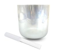 Cuenco tibetano de cristal E Note de 7 pulgadas con revestimiento blanco plateado, cuenco de alquimia de luz cósmica para yoga, meditación, curación de sonido, incluye golpeador y junta tórica (440