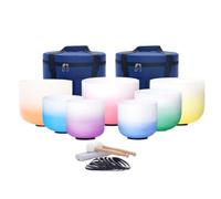 Cuenco tibetano de cristal Juego de cuencos tibetanos cristal esmerilado con gradiente Color nota, 6-12 pulgadas, 7 Uds., 432HZ, Estuche transporte(440hz blue bag)