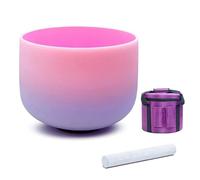 Cuenco tibetano de cristal Rainbow F Note de 8 pulgadas, cuenco con sonido de cristal de chakra del corazón, cuenco tibetano de cuarzo esmerilado degradado rosa púrpura for meditación de yoga(440Hz,Bo