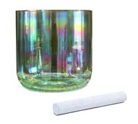 Cuenco tibetano de cristal transparente Alchemy con mazo de gamuza y junta tórica, cuenco con sonido de color verde claro cósmico de cuarzo for meditación de yoga y baño de sonido(440Hz,7 inch C Note)