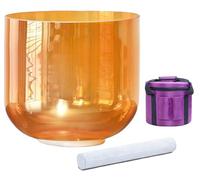 Cuenco tibetano de cristal transparente de color naranja de 432 Hz for meditación de yoga y baño de sonido. Cuenco de cuarzo for chakras con mazo de gamuza y junta tórica.(With case,6inch E note)