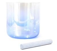 Cuenco tibetano de cristal transparente for meditación de yoga y baño de sonido. Cuenco de cuarzo azul degradado for chakras con mazo de gamuza y junta tórica.(440Hz,8 inch E Note)
