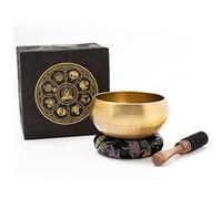 Cuenco tibetano de Nepal en aspecto antiguo, 300 - 350 g, para meditación, atención plena y yoga, caja de regalo de papel natural en diseño tradicional, incluye boleto/anillo, hecho a mano de Nepal