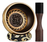 Cuenco tibetano grande, hecho a mano en Nepal para yoga, curación de chakras, alivio del estrés, regalos de autocuidado para mujeres y hombres, regalos de Navidad (Cuatro Budas-rueda dorada, 10 cm)