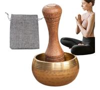 Cuenco tibetano - Instrumento compacto de meditación de resonancia de latón, kit de sonido de mazo de madera, accesorio portátil de relajación para yoga, rutinas de equilibrio de chakras, guía de