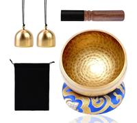 Cuenco Tibetano Nepal,Juego De Cuencos Tibetanos,Martillos de Madera,Bolsas de Tela,Almohadillas de Seda y 2 Campanas de Bronce,Cuenco Tibetano(6PCS)