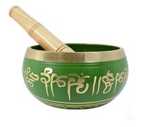 Cuenco tibetano para meditación, cuencos tibetanos con cojín de cuenco tibetano, golpeador de 4 pulgadas (verde)