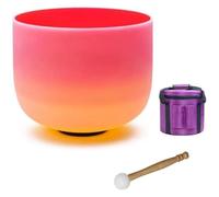 Cuencos Cantores de Cristal, 10 inch Navel Chakra Red-Yellow Gradient Frosted for Yoga Meditation, Rainbow D Note Crystal Sound Bowl(Bowl+bag)