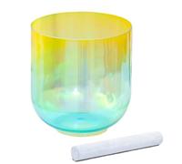 Cuencos cantores de cristal de cuarzo, Cuenco tibetano de cuarzo 432 Hz for baño sonoro con mazo, amarillo cian 6 a 7 pulgadas(E note,7")