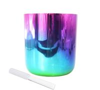 Cuencos cantores de cristal de cuarzo, Cuenco tibetano multicolor de 7 pulgadas, notas con golpeador y junta tórica for yoga curación sonido(B Note)