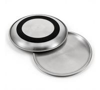Cuencos de acero inoxidable para gatos, plato plano de metal poco profundo y ancho apto para gatos, plato de alimentación de agua con anillo de silicona antideslizante, bandeja de comida para perros