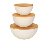 Cuencos de almacenamiento de anidación - Tazones de preparación de alimentos de 10/8/6 pulgadas, recipientes para servir con miembros de madera | Microondas Juego de tazón de mezcla segura | Tazones