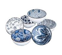 Cuencos de cerámica estilo japonés, 9 onzas, ensalada, sopa, juego de arroz, azul y blanco